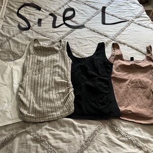 SHEIN Cream and White Ribbed Ruched Sleeveless Tank Top